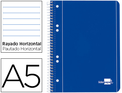 CUADERNO ESPIRAL LIDERPAPEL A5 MICRO SERIE AZUL TAPA BLANDA 80H 75 GR HORIZONTAL 6 TALADROS AZUL