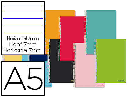 CUADERNO ESPIRAL LIDERPAPEL A5 MICRO SMART TAPA BLANDA 80H60GR HORIZONTAL 7MM DOBLE MARGEN 4 TALADROS COLORES