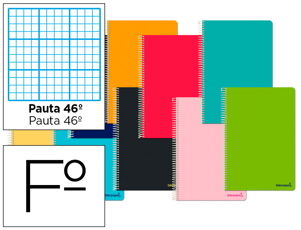 CUADERNO ESPIRAL LIDERPAPEL FOLIO SMART TAPA BLANDA 80H 60GR RAYADO N 46 COLORES SURTIDOS