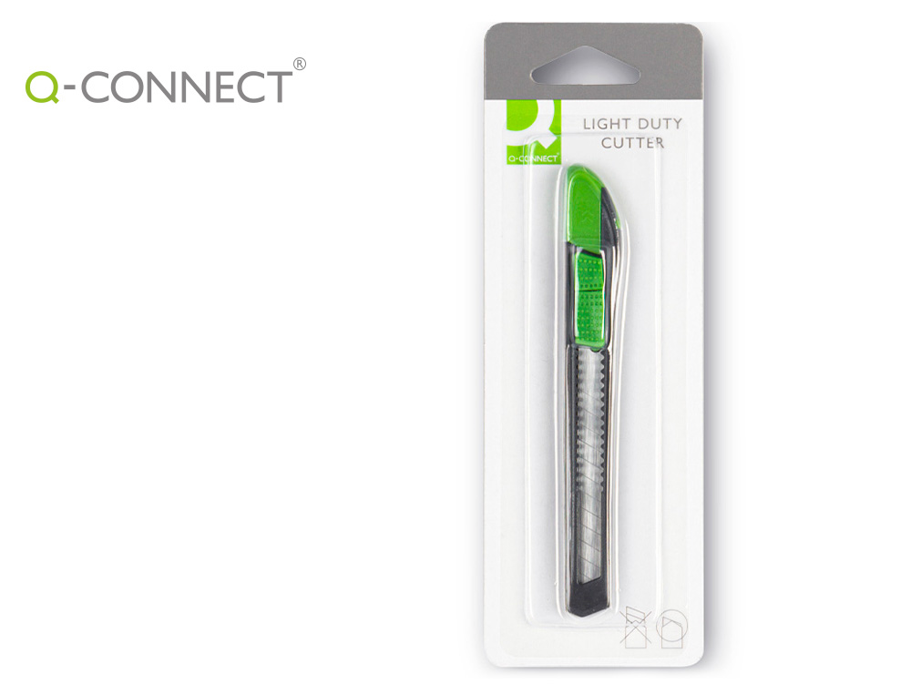 CUTER Q-CONNECT PLASTICO ESTRECHO CON ASA PARA COLGAR CUCHILLA 9 MM XD-07 BLISTER 1 UNIDAD