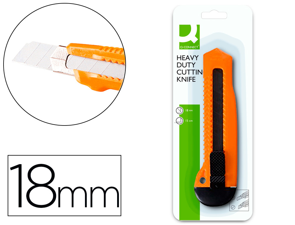 CUTER Q-CONNECT PLASTICO ANCHO CUCHILLA 18 MM XD-23 BLISTER 1 UNIDAD