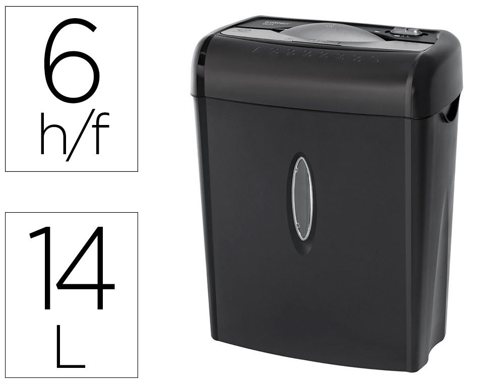 DESTRUCTORA DE DOCUMENTOS Q-CONNECT KF17970 CAPACIDAD DE CORTE 6 H DESTRUYE GRAPAS CLIPS Y TARJETAS PAPELERA 14L