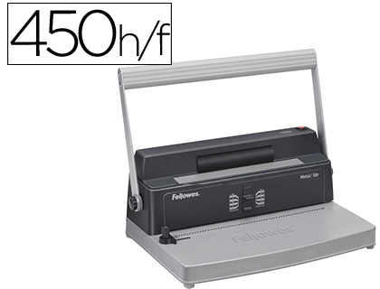 ENCUADERNADORA PARA ESPIRAL FELLOWES METAL 50R PERFORA 12 HOJAS FORMATO A4 PASO 5:1 ENCUADERNA 450 HOJAS 80 GR