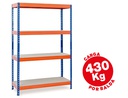 [STABIL 100/60] ESTANTERIA METALICA AR STORAGE 200X100X60CM 4 ESTANTES 430KG POR ESTANTE BANDEJAS DE MADERASIN TORNILLOS AZUL NARANJA