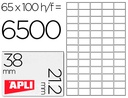 [01283] ETIQUETA ADHESIVA APLI 1283 TAMAÑO 38X21.2MM PARA FOTOCOPIADORA LASER INK-JET CAJA CON 100 HOJAS DIN A4