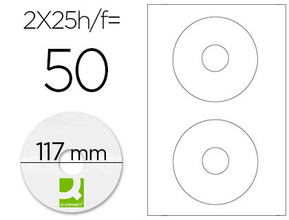 ETIQUETA ADHESIVA Q-CONNECT KF01579 -TAMAÑO CD-ROM -FOTOCOPIADORA -LASER -INK-JET-CAJA CON 25 H/50 ETIQUETAS