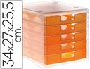 [KF-18422] FICHERO CAJONES DE SOBREMESA ARCHIVO 2000 340X270X260 MM APILABLES 5 CAJONES NARANJA MANDARINA TRANSLUCIDO