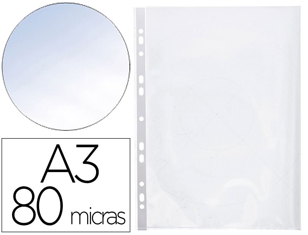 FUNDA MULTITALADRO Q-CONNECT DIN A3 APAISADA 80 MICRAS CRISTAL CON APERTURA SUPERIOR - BOLSA DE 10