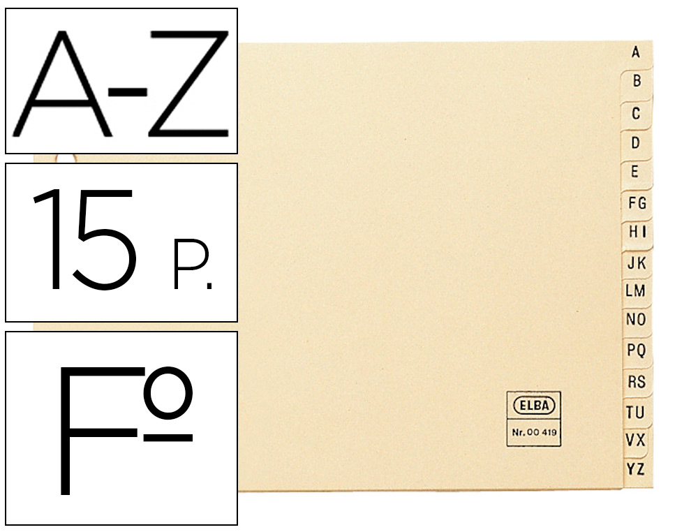 INDICE ALFABETICO ELBA CLASIFICADOR CARTULINA PARA ARCHIVADOR CUARTO APAISADO