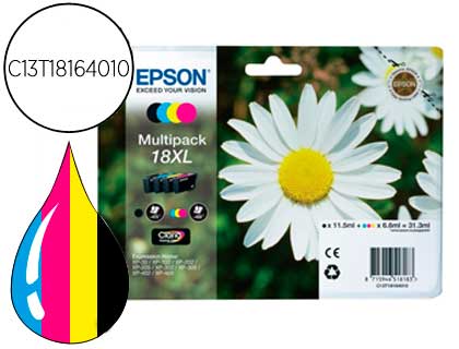 INK-JET EPSON MULTIPACK T18XL NEGRO AMARILLO CIAN Y MAGENTA XP-102 XP-205 XP-305 XP-405 CAPACIDAD 470 PAG