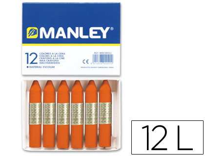 LAPICES CERA MANLEY UNICOLOR NARANJA N.6 CAJA DE 12 UNIDADES