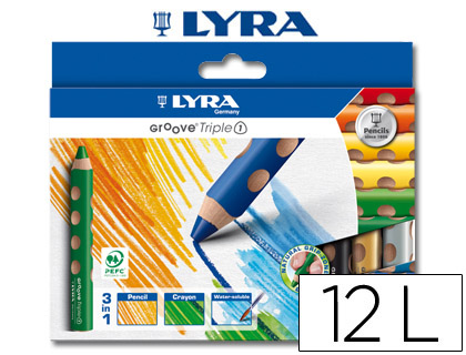 LAPICES DE COLORES ACUARELABLE LYRA GROOVE TRIPLETRIANGULAR MINAS 10MM CAJA DE 12 COLORES