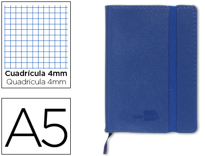 LIBRETA LIDERPAPEL SIMIL PIEL A5 120 HOJAS 70G/M2 CUADRO 4MM SIN MARGEN AZUL