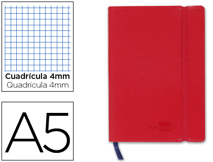 LIBRETA LIDERPAPEL SIMIL PIEL A5 120 HOJAS 70G/M2 CUADRO 4MM SIN MARGEN ROJO