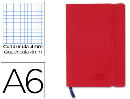 LIBRETA LIDERPAPEL SIMIL PIEL A6 120 HOJAS 70G/M2 CUADRO 4MM SIN MARGEN ROJO