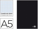 [LA17] LIBRETA LIDERPAPEL TAPA NEGRA A5 80 HOJAS 60G/M2 CUADRO 5MM CON DOBLE MARGEN