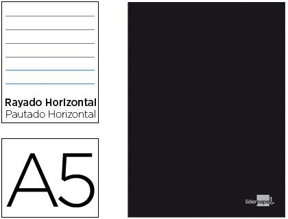 LIBRETA LIDERPAPEL TAPA NEGRA A5 80 HOJAS 60G/M2 HORIZONTAL CON DOBLE MARGEN