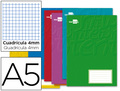 LIBRETA LIDERPAPEL WRITE A5 32 HOJAS 60G/M2CUADRO 4MM CON MARGEN