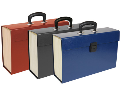 MALETIN LIDERPAPEL CON FUELLE Y ASA CARTON FORRADO 19 DEPARTAMENTOS 255X390X120 MM COLORES SURTIDOS