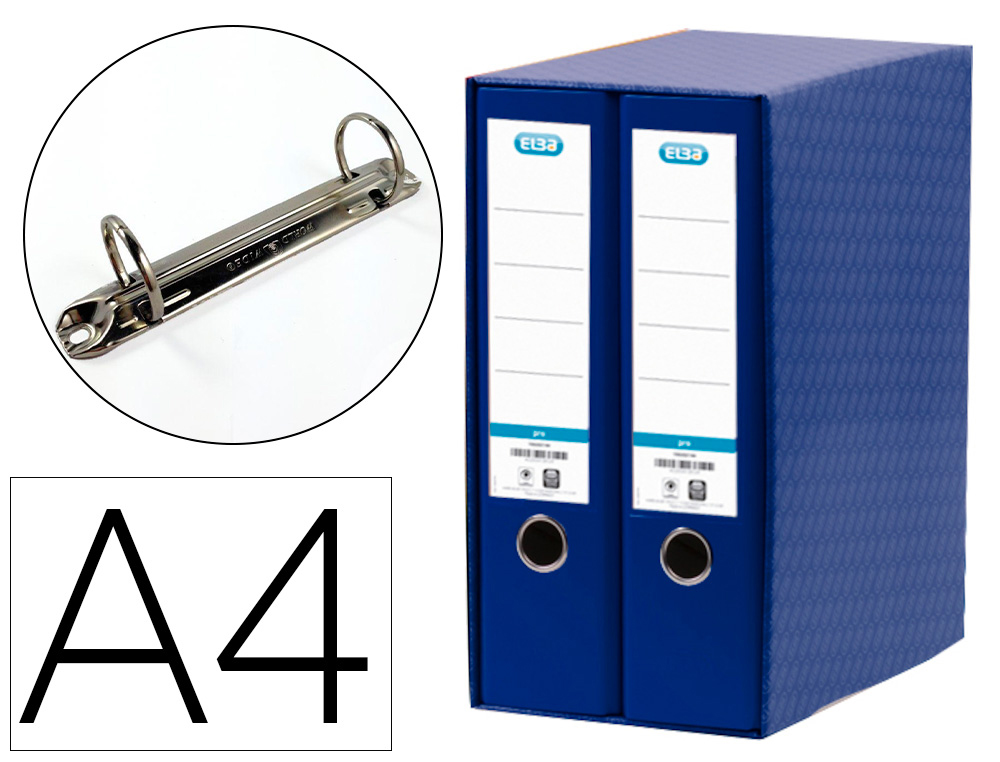 MODULO ELBA 2 ARCHIVADORES DE PALANCA DIN A4 CON RADO 2 ANILLAS AZUL LOMO DE 80 MM