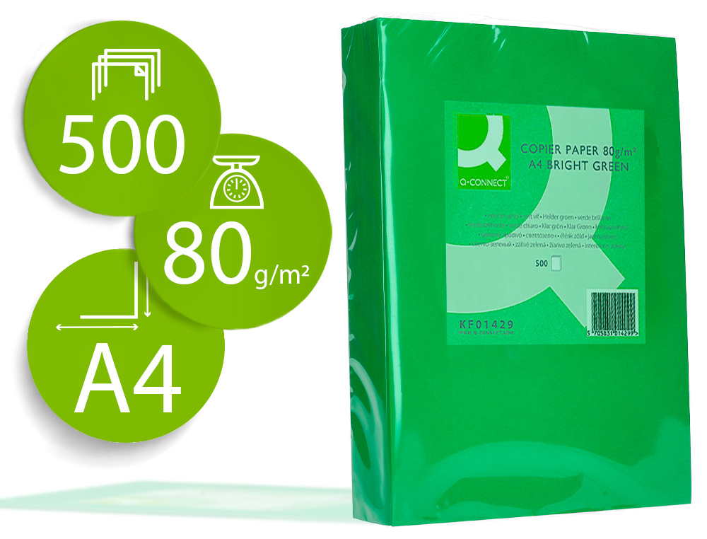 PAPEL COLOR Q-CONNECT DIN A4 80GR VERDE INTENSO PAQUETE DE 500 HOJAS