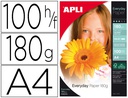 [11475] PAPEL FOTOGRAFICO APLI GLOSSY DIN A4 PACK 100 HOJAS DE 180 GR