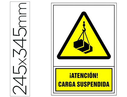 PICTOGRAMA SYSSA SEÑAL DE ADVERTENCIA ATENCION! CARGA SUSPENDIDA EN PVC 245X345 MM