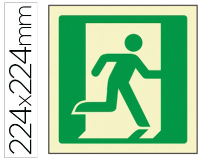 PICTOGRAMA SYSSA SEÑAL DE SALIDA DE EMERGENCIA DERECHA EN PVC FOTOLUMINISCENTE 224X224 MM