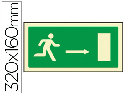 PICTOGRAMA SYSSA SEÑAL DE SALIDA EMERGENCIA FLECHA DERECHA EN PVC FOTOLUMINISCENTE 320X160 MM