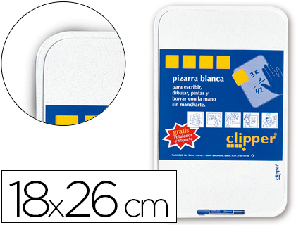 PIZARRA BLANCA CLIPPER PEQUEÑA 18X26 CM CON ROTULADOR