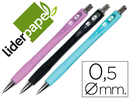 PORTAMINAS LIDERPAPEL SHAKER 0.5 MM CON GOMA SUJECION SOFT Y PUNTA RETRACTIL COLORES SURTIDOS