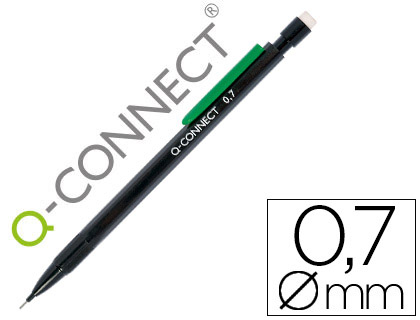 PORTAMINAS Q-CONNECT 0,7 MM CON 3 MINAS CUERPO NEGRO CON CLIP VERDE