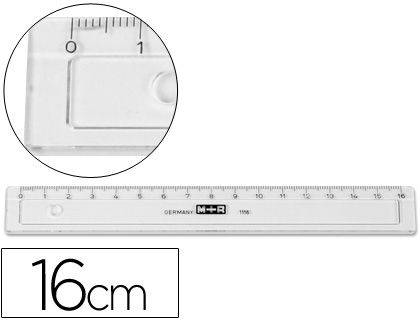 REGLA M+R 16 CM PLASTICO TRANSPARENTE CON BISEL