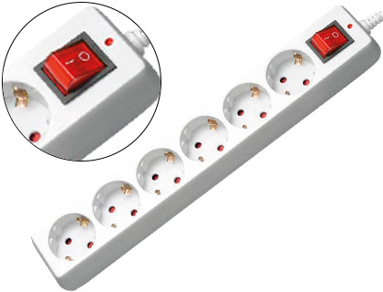 REGLETA 6 TOMAS MEDIARANGE CON INTERRUPTOR LONGITUD CABLE 1,4M COLOR BLANCO