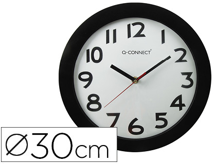 RELOJ Q-CONNECT DE PARED PLASTICO OFICINA REDONDO 30 CM MARCO NEGRO