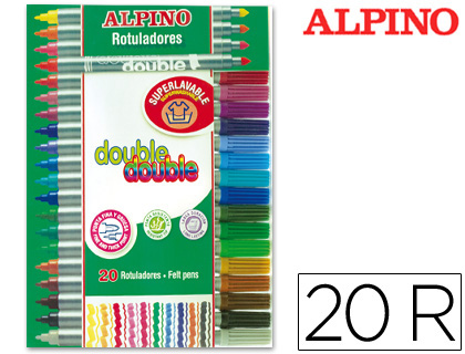 ROTULADOR ALPINO DOUBLE DOUBLE PUNTA GRUESA Y PUNTA FINA CAJA DE 20+4 UNIDADES COLORES SURTIDOS