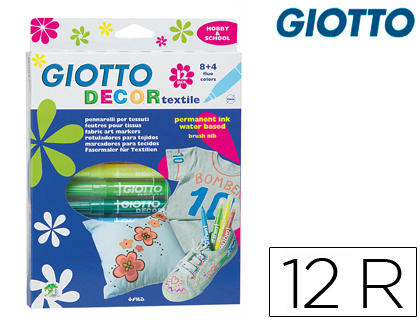 ROTULADOR GIOTTO DECOR TEXTILE PARA CAMISETAS CAJA DE 12 UNIDADES COLORES SURTIDOS