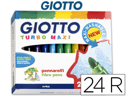 ROTULADOR GIOTTO TURBO MAXI CAJA DE 24 COLORES LAVABLES CON PUNTA BLOQUEADA