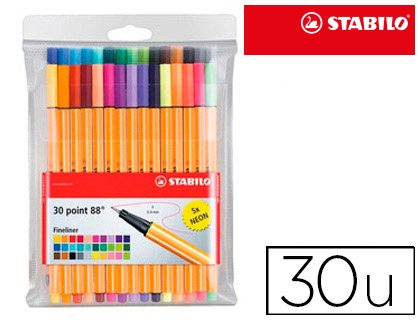 ROTULADOR STABILO POINT 88 COLORES NEON ESTUCHE 25+5 UNIDADES