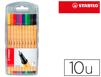 ROTULADOR STABILO PUNTA DE FIBRA POINT 88 ESTUCHE DE 10 UNIDADES COLORES SURTIDOS