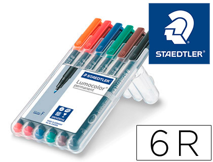 ROTULADOR STAEDTLER LUMOCOLOR RETROPROYECCION PUNTA DE FIBRA PERMANENTE 318 WP ESTUCHE 6 COLORES PUNTA FINA