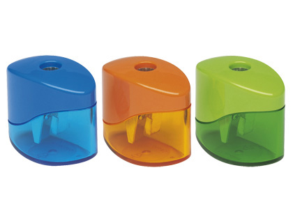 SACAPUNTAS M+R METALICO PEQUEÑO 1 USO CON DEPOSITO COLORES SURTIDOS