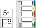 [11609] SEPARADOR ESSELTE PLASTICO JUEGO DE 5 SEPARADORES FOLIO CON 5 COLORES MULTITALADRO
