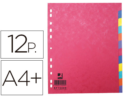 SEPARADOR Q-CONNECT CARTULINA BRILLO JUEGO DE 12 SEPARADORES DIN A4+