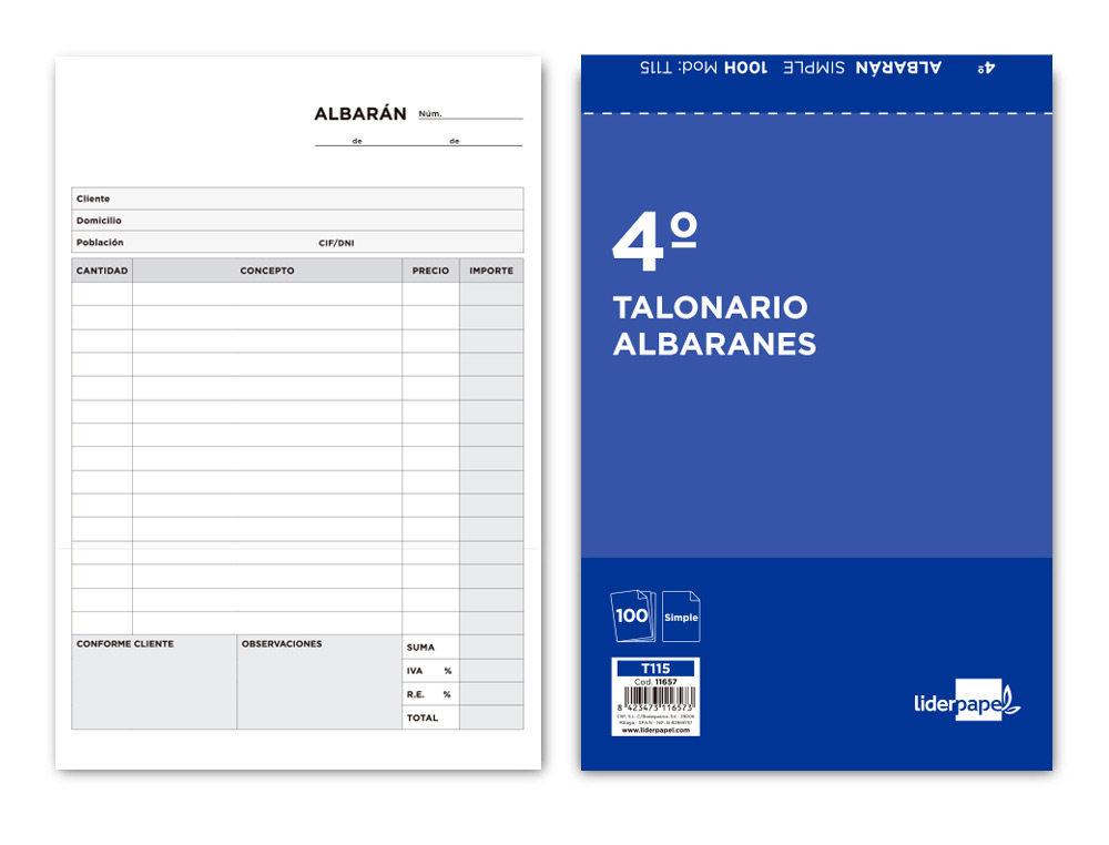 TALONARIO LIDERPAPEL ALBARAN CUARTO ORIGINAL T115