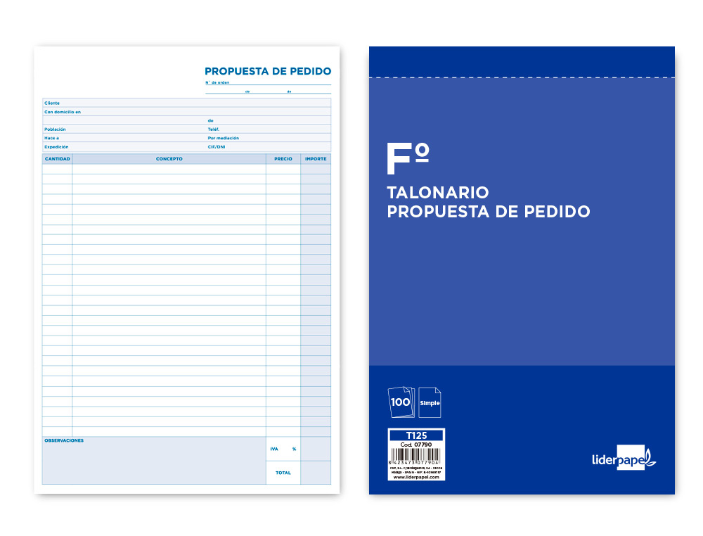 TALONARIO LIDERPAPEL PEDIDOS FOLIO ORIGINAL 125