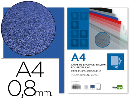 TAPA ENCUADERNACION LIDERPAPEL POLIPROPILENO A4 0.8MM AZUL OPACO PAQUETE DE 50 UNIDADES