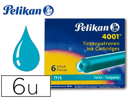 TINTA ESTILOGRAFICA PELIKAN TP6 TURQUESA CAJA DE 6 CARTUCHOS
