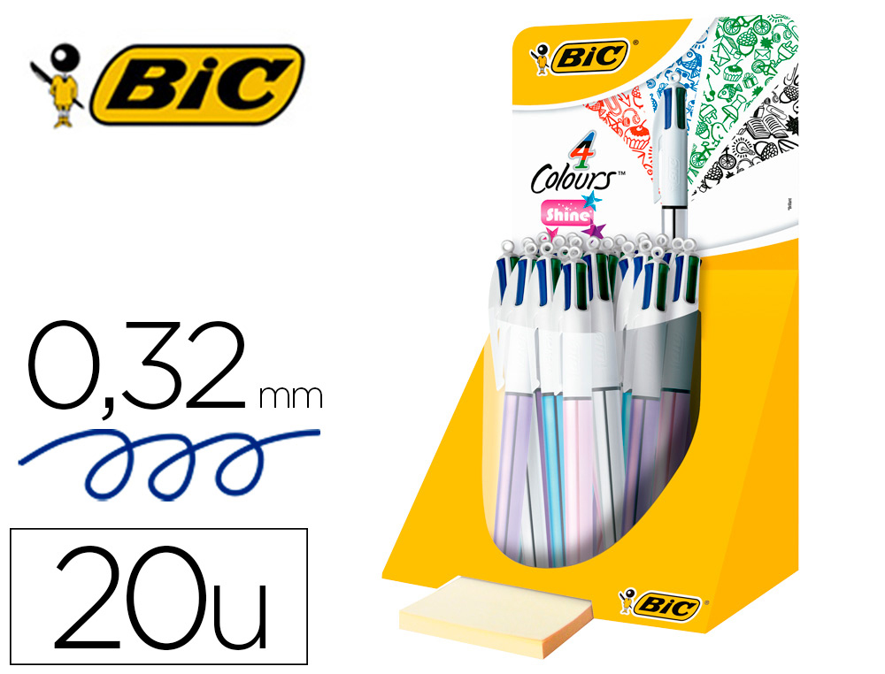 BOLIGRAFO BIC CUATRO COLORES SHINE COLORES METALIZADOS PUNTA DE 1 MM PRESENTACION EN EXPOSITOR