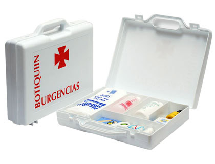 BOTIQUIN POLIPROPILENO CON MATERIAL PARA PRIMEROS AUXILIOS FORMA DE MALETIN 270X230X70 MM